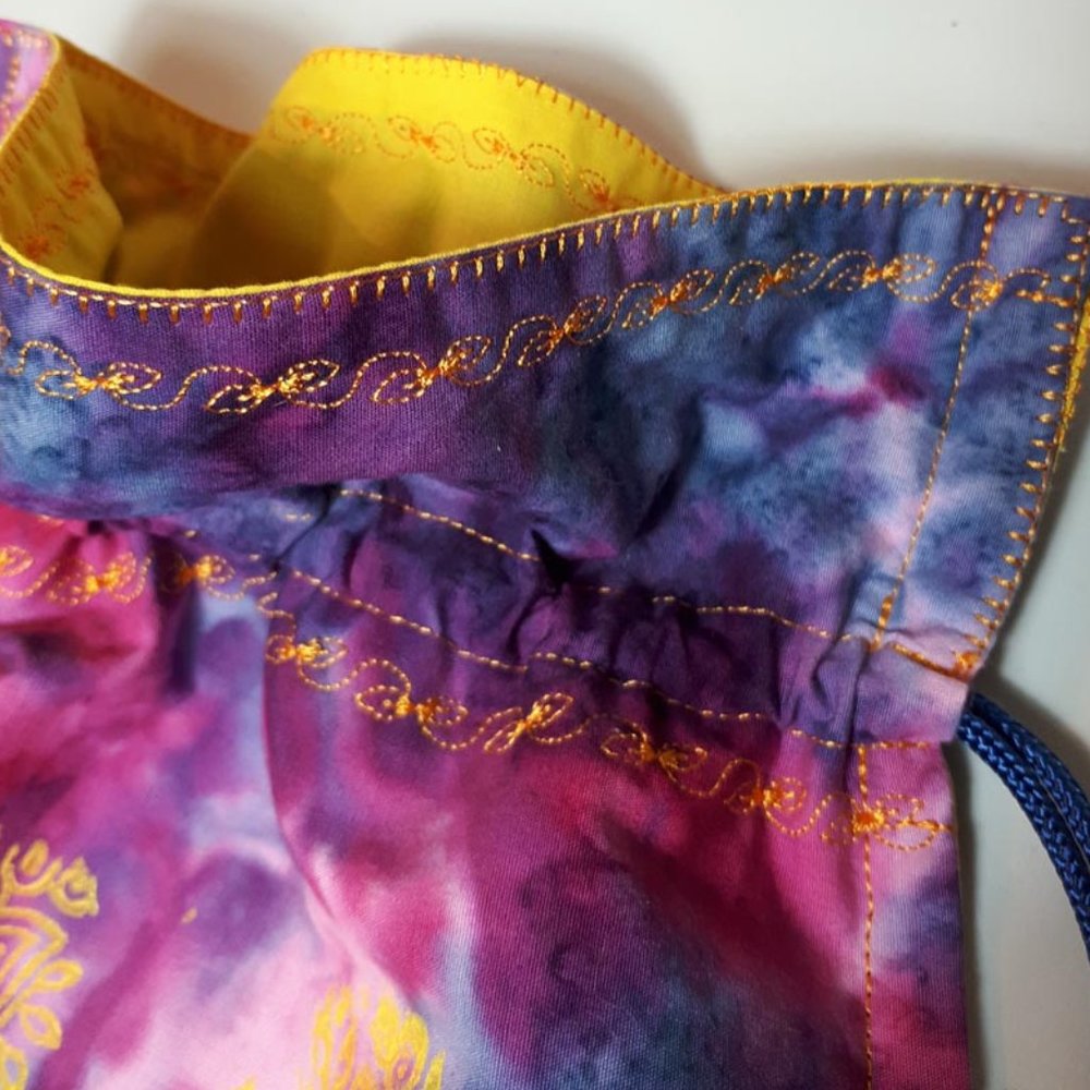 Handcrafted everlasting gift bag. Cinch closure. 100% cotton